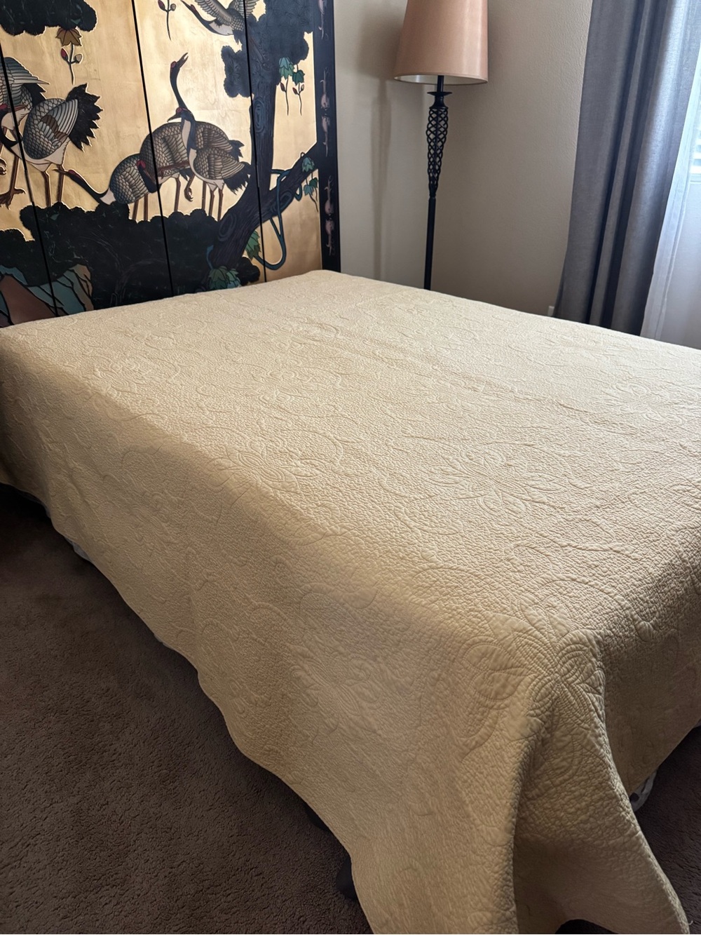 Quilted Farmhouse Chic Bedspread/ Quilt in Butter Yellow